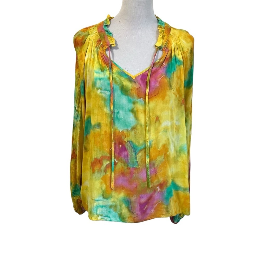 KARLIE Womens Tie Dye Long Sleeve Blouse Sz Medium Multicolor Long Sleeve